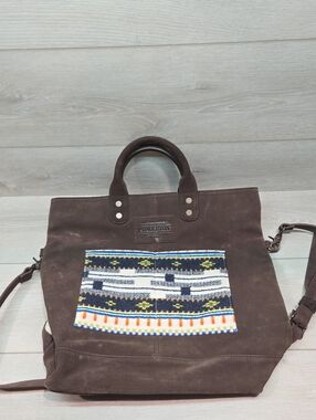 Pendleton Women Aztec Boho Wool/Suede Tote Multicolor Woven Pocket Hobo Tote